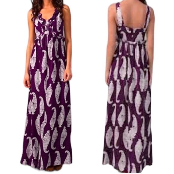 TORY BURCH Petula Paisley Beaded Ruffle Silk Maxi Dress 8 - Picture 1 of 14